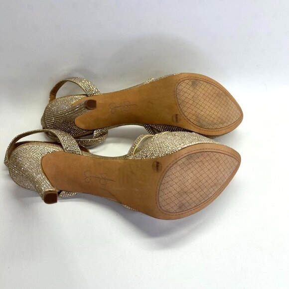 Jessica Simpson Oluina Platform Pump Size 9.5 Embellished Gold 5" Heel - Picture 12 of 16